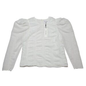 Calvin Klein Top Womens Medium White Puff Sleeve Sheer Lined Peasant Blouse